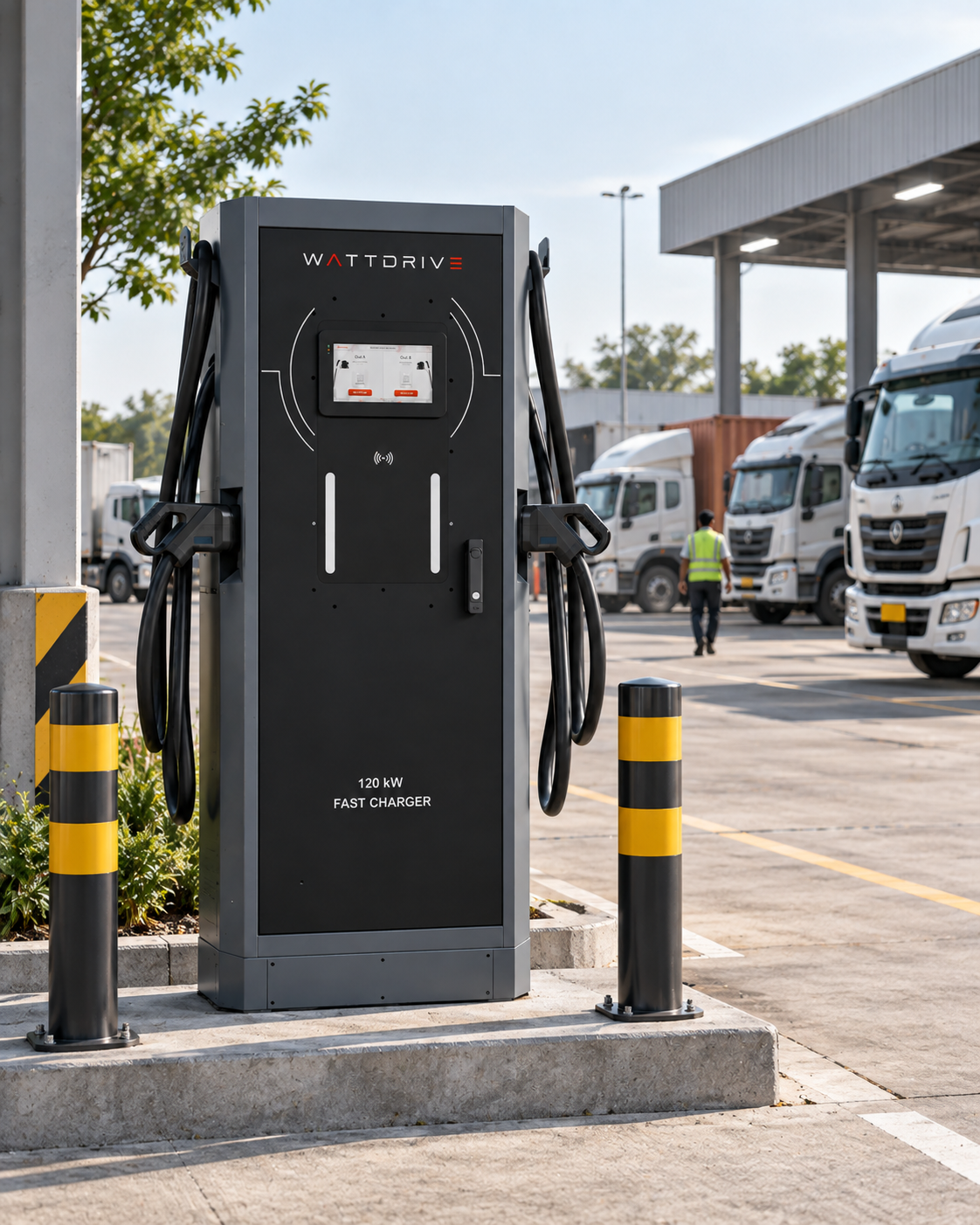 Free-standing DC fast charging pillar